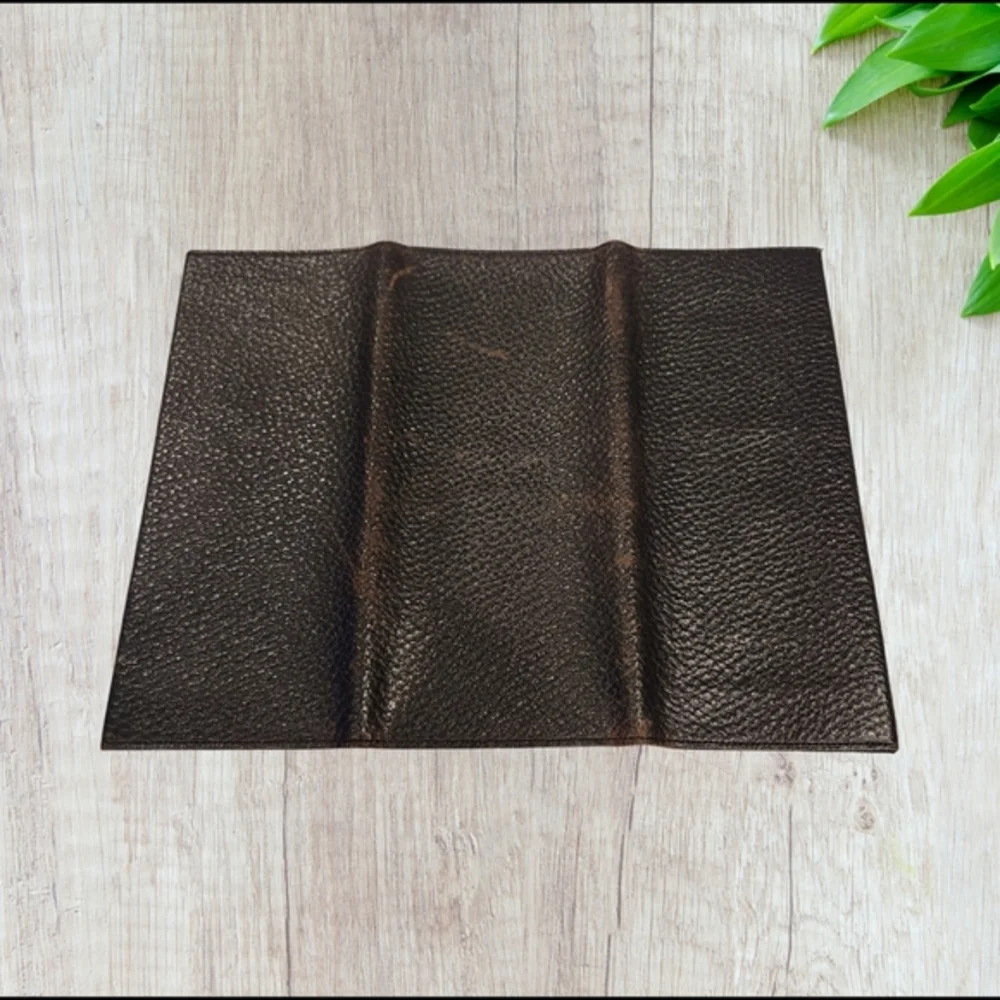 VTG Antique Pebbled Leather Stitched 3 Fold Vest Pocket Long Wallet Bill Fold 9